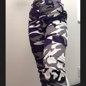 purple, white, and black camo pants from wish